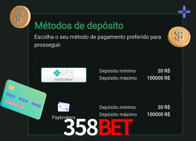 O cassino 358Bet oferece uma grande variedade de métodos de pagamento